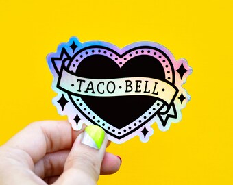 Taco Bell heart / rainbow holographic vinyl sticker