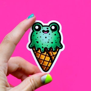 frog ice cream / kawaii froggy cute vinyl sticker