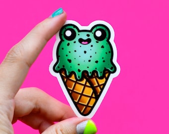 frog ice cream / kawaii froggy cute vinyl sticker