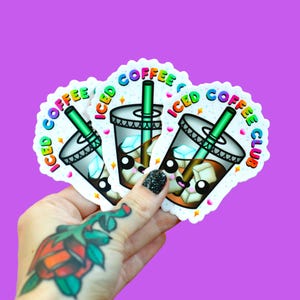 Iced Coffee Club Vinyl Sticker, Waterproof Laptop Decal, Barista Gift image 2