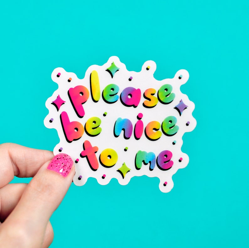 please be nice to me / clear rainbow text waterproof window vinyl sticker image 2