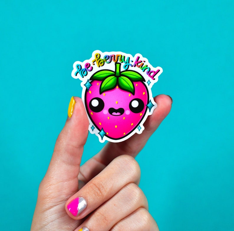 be berry kind / kawaii strawberry vinyl sticker image 1