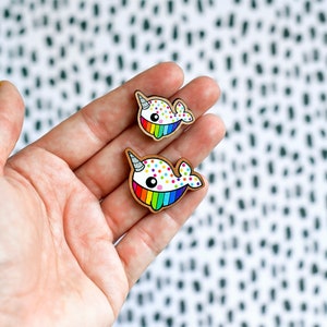 itty bitty confetti rainbow sprinkles narwhal pin or magnet image 2