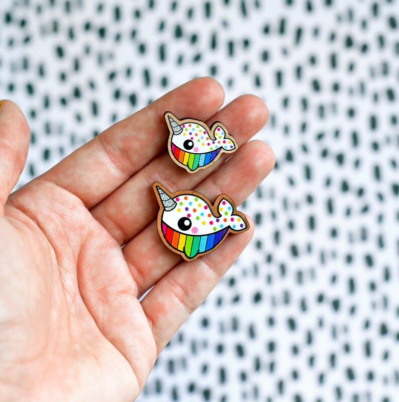 itty bitty confetti rainbow sprinkles narwhal pin or magnet image 2