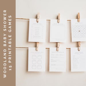 15 Baby Shower Games – Boho Woodland Mushroom Theme | Editable Canva + Printable 5x7 | Modern Baby Shower Activity Bundle | Instant Download