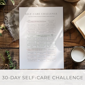 30-Day Self-Care Challenge Tracker | Printable PDF | Daily Self-Care Prompts | Gentle Mental Health & Wellness Printable