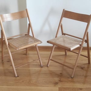 set of two Wicker Cane Folding Chair Italy 1970s