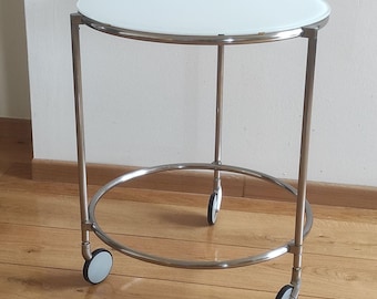 IKEA STRIND ガラステーブル　円形テーブル ヴィンテージIKEA STRIND BLACK ガラスと金属のローリングサイド