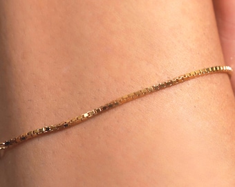 18K Gold Vermeil Box Chain Bracelet • Dainty Gold Bracelet • Layering Bracelet