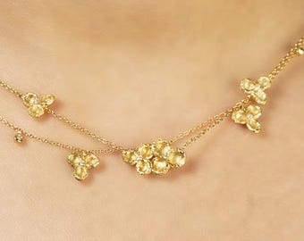 18k Gold Vermeil Reversible Textured Floral motif Necklace. Layering Necklace by Dear Juliet.