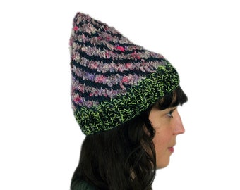 One of a Kind - Hand Knit Hat - Beanie - Wool - Wrap Around Stripes - Adult Large - One of a Kind - OOAK