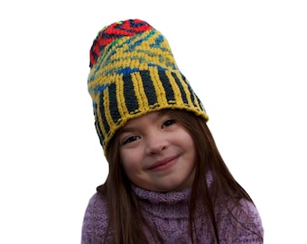 One of a Kind - Hand Knit Hat - Beanie - Wool - Chevron Design - Adult Small/Medium - Kid's Medium/Large - One of a Kind - OOAK