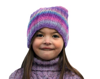 One of a Kind - Hand Knit Hat - Beanie - Wool - Stripe Hat - Adult Medium -  Kid's Large - One of a Kind - OOAK