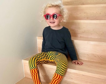 Yellow Kids Leggings - Baby Leggings - Hand Printed  Leggings - Toddler  -  Silk Screen Printed - Cotton - Stripes - Tights - Kids Tights