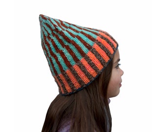 One of a Kind - Hand Knit Hat - Beanie - Wool - Stripe Design - Adult Small/Medium - Kid's Medium/Large - One of a Kind - OOAK