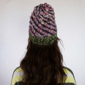 One of a Kind Hand Knit Hat Beanie Wool Wrap Around Stripes Adult Large One of a Kind OOAK image 4
