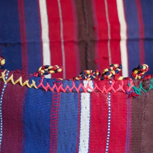 Vintage handmade camel saddle bag 100% cotton gorgeous colors striped tassels turkish nomadic camel bag, flat weave, tapestry 画像 6