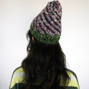 One of a Kind Hand Knit Hat Beanie Wool Wrap Around Stripes Adult Large One of a Kind OOAK image 3