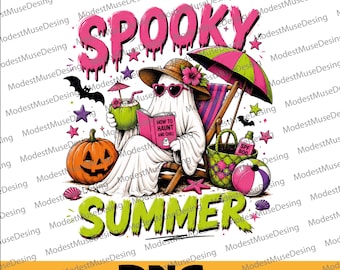 Spooky Summer Cute Ghost Beach Halloween, Spooky Summer PNG, Striped Summerween PNG, Hot Ghoul Summer PNG, Cute Ghost Cocktail Halloween