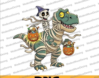 Skeleton Riding Mummy T-Rex PNG, Dinosaur Halloween Tshirt, Spooky Saurus Rex Shirt, Dinosaur Skeleton Kids Tee, Funny Halloween Gifts