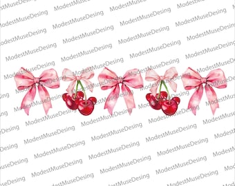 Cherry With Bow PNG, Watercolor Cherry With Bow Clipart, Cherry Bow PNG, Coquette Clipart, Cherry With Bow Clipart, Digital Prints