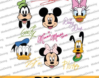 Mickey and Friends Png, Vintage Mickey and Friends Signatures Png, Disney Characters Png, Disney Mouse Head Png Mickey & Co Gift, Disney Png