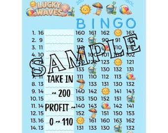 Nouveau panneau de bingo Lucky Waves 200 dans chaque rangée WTA PYP 1-15 avec/sans lignes.
