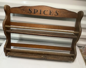 VTG wooden Farmhouse Spindle Primitive wall mount spice rack organizer