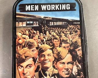 VTG WWII propaganda poster lunch box Men working together Y2K