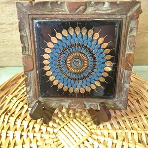 mandala vintage trivet with hand carved wood details