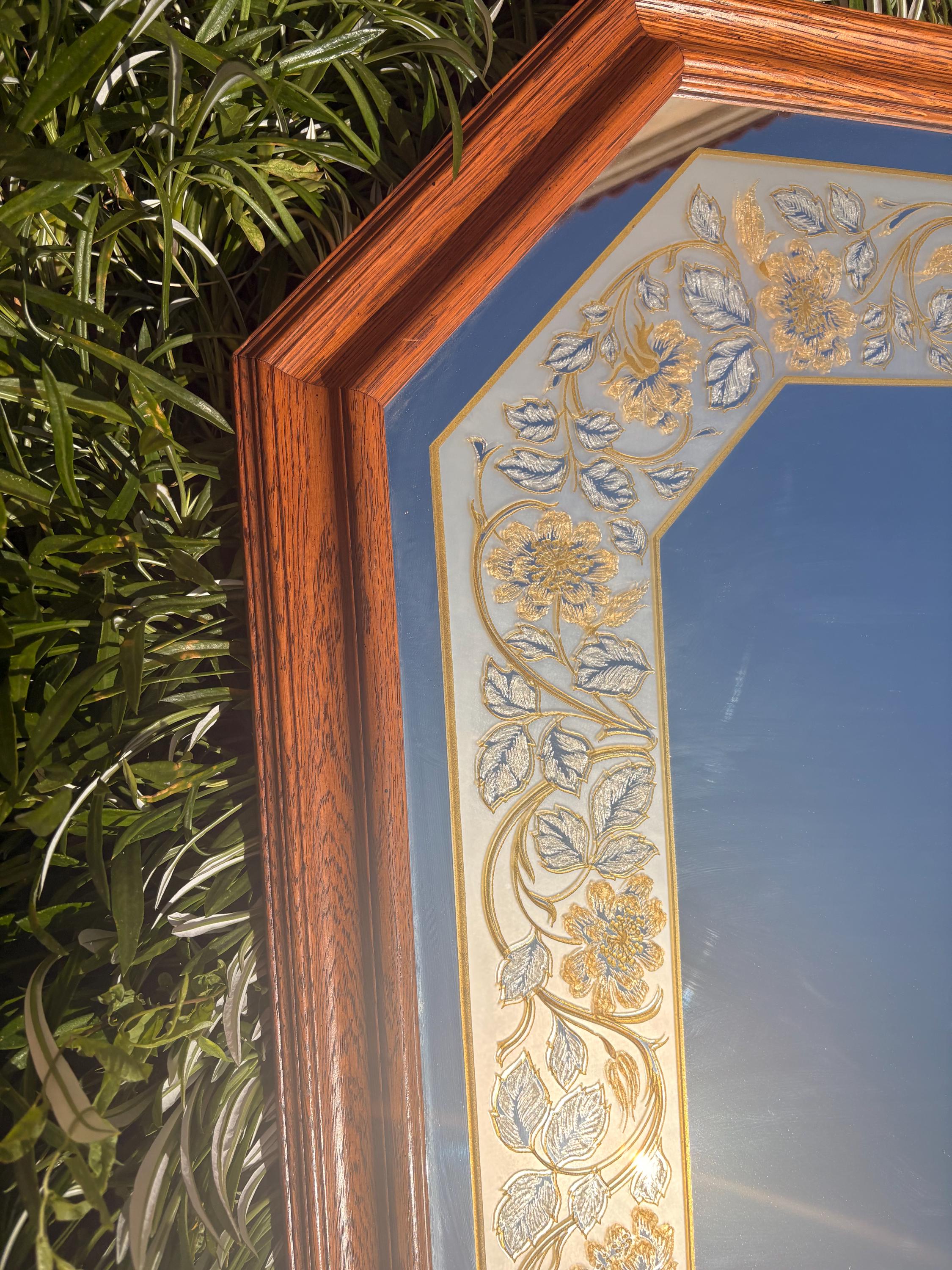 Vintage Windsor Art Mirror Color Etched Glass Wall Mirror 1980s
