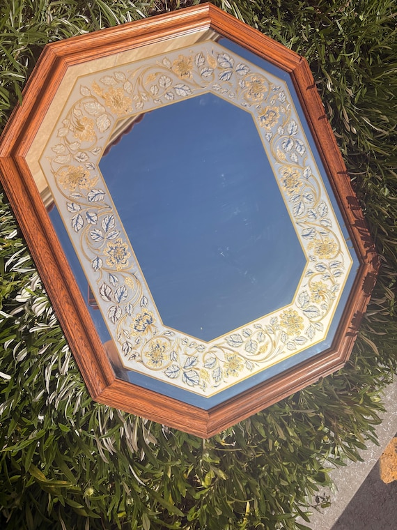 Vintage Windsor Art Mirror Color Etched Glass Wall Mirror 1980s