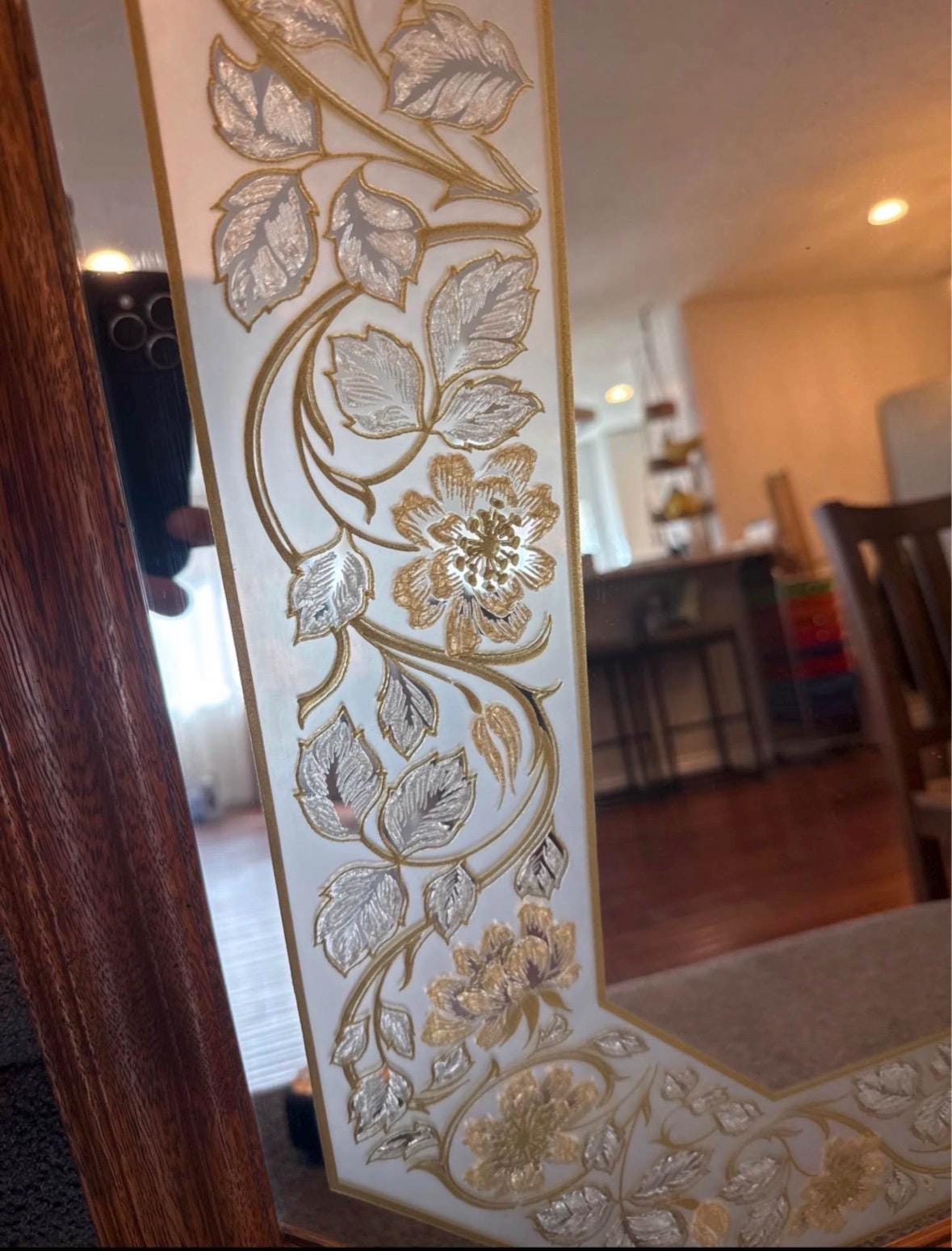 Vintage Windsor Art Mirror Color Etched Glass Wall Mirror 1980s