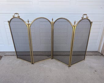 Vintage Hollywood messing patina opvouwbaar open haardscherm 4 panelen 34" hoog