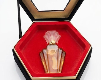 TABU Eau De COLOGNE Perfume en spray Vintage Dana NEGRO Terciopelo Hexágono Caja