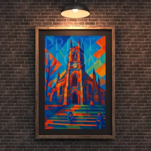 Funky Digital Wall Art |  Bombed Out Church Liverpool - St Luke&#39;s | Vibrant Colourful Architecture Art | Modern City Decor
