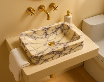 Custom Size Calacatta Viola Marble Sink, Luxury Marble Sink, A Premium Marble Stone Vessel Sink Ideal For Bahtroom Vanities