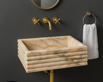Lavabo de mármol Calacatta Viola de tamaño personalizado, lavabo de pared, lavabo de mármol de elaboración única, lavabo de mármol de lujo tallado a mano, tocador de baño