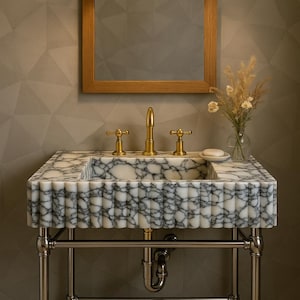 Custom Size Calacatta Viola Marble Sink, Uniquely Crafted Luxury Marble Sink , Hand Carved Viola Marble Sink, Bathroom Sink, Farmhouse Sink