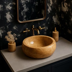 Custom Size Round Travertine Marble Sink, Premium Quality Round Marble Sink , Hand Carved Travertine Marble Sink, Luxury Bathroom Sink