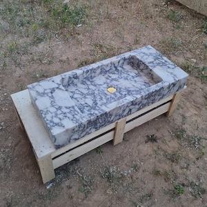 Luxury Large Calacatta Viola Sink, Customizable On Your Bath Dimensions, First Class Italian Marble Sink, Wall Mounted Sink, Bathroom Vanity