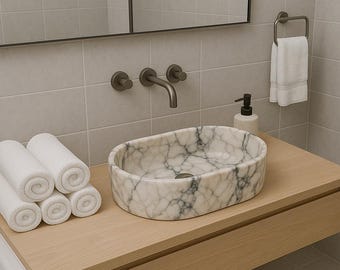Luxury Oval Calacatta Viola Marble Sink, Uniquely Crafted Luxury Marble Sink , Hand Carved Viola Marble Sink, Bathroom Sink, Farmhouse Sink