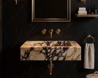 Lavabo de mármol Calacatta Viola premium de tamaño personalizado, lavabo de mármol de lujo de elaboración única, lavabo de mármol tallado a mano, tocador de baño