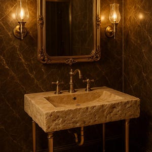 Ready To Ship - Luxury Travertine Marble Sink - Blast Cut Marble Sink - Hand Carved Travertine Bathroom Sink - Natural Edge Wash Basin