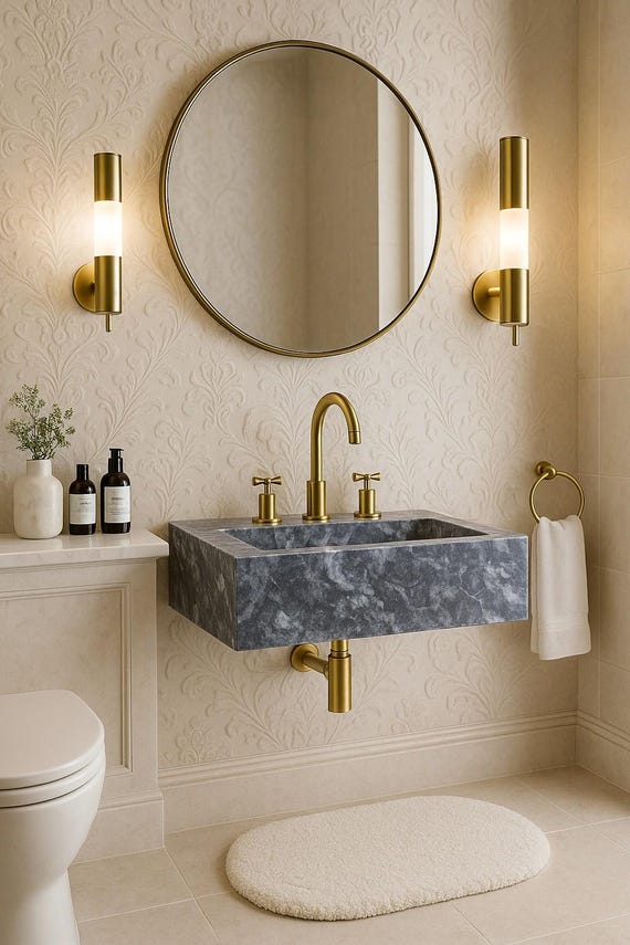 Premium Nero Marquina Black Marble Wall Mount Sink | Modern Luxury Bathroom Vanity | Handcrafted Natural Stone Basin