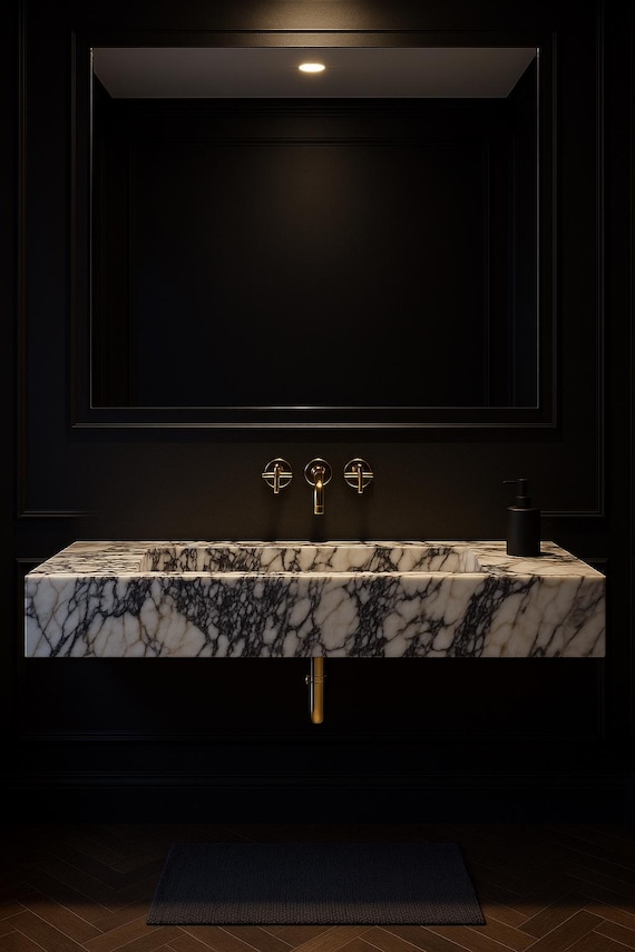 Luxury Large Calacatta Viola Marble Wall Mounted Sink | Premium Natural Stone Basin | First Class Italian Marble Sink | Bathroom Vanity