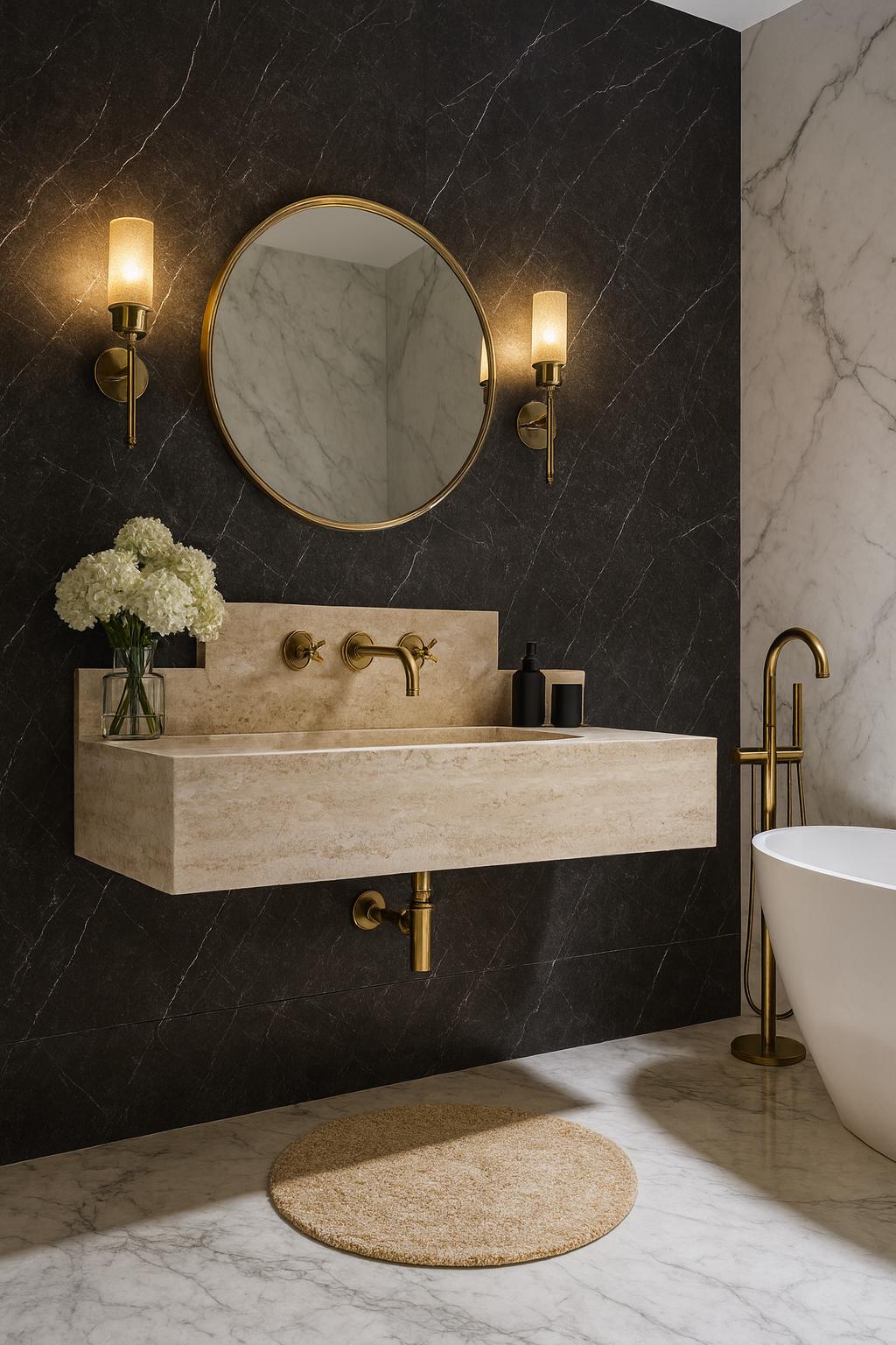 Luxury Travertine Wall Mounted Bathroom Sink Modern Stone Vanity luxury-travertine-wall-mounted-bathroom-sink-modern-stone-vanity