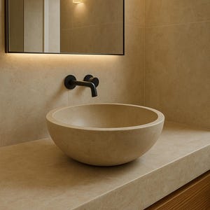 Sleek Round Travertine Marble Sink, Premium Quality Round Marble Sink , Hand Carved Travertine Marble Sink, Luxury Bathroom Sink