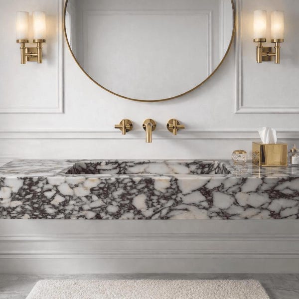 Calacatta Viola Marble Wall Mounted Sink | Natural Stone Bathroom Vanity | Hand Carved Wash Basin
