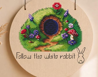Alice in Wonderland Cross Stitch Pattern, Whimsical Fairytale Embroidery Design (PDF)
